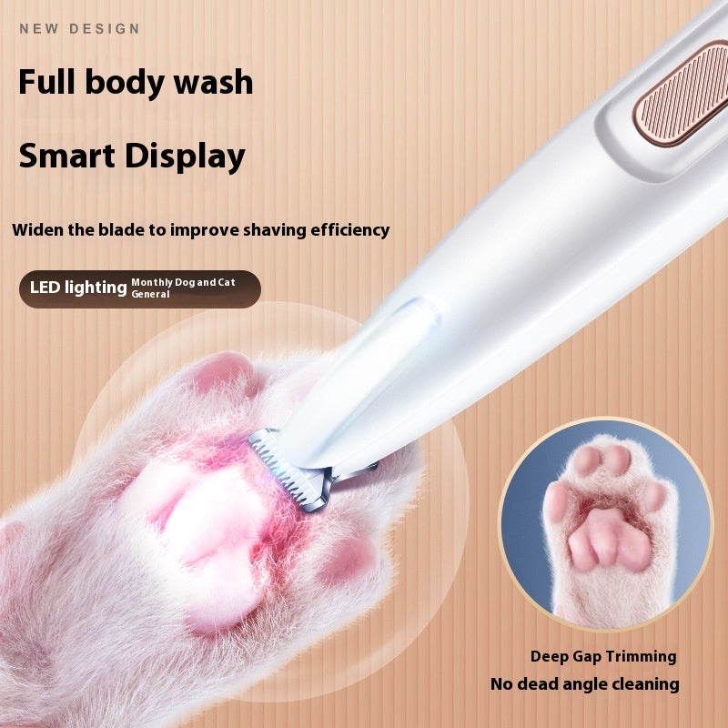 Pet Paw Trimmer with LED Light & Display – Cordless Waterproof Dog Hair Clipper