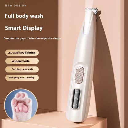 Pet Paw Trimmer with LED Light & Display – Cordless Waterproof Dog Hair Clipper