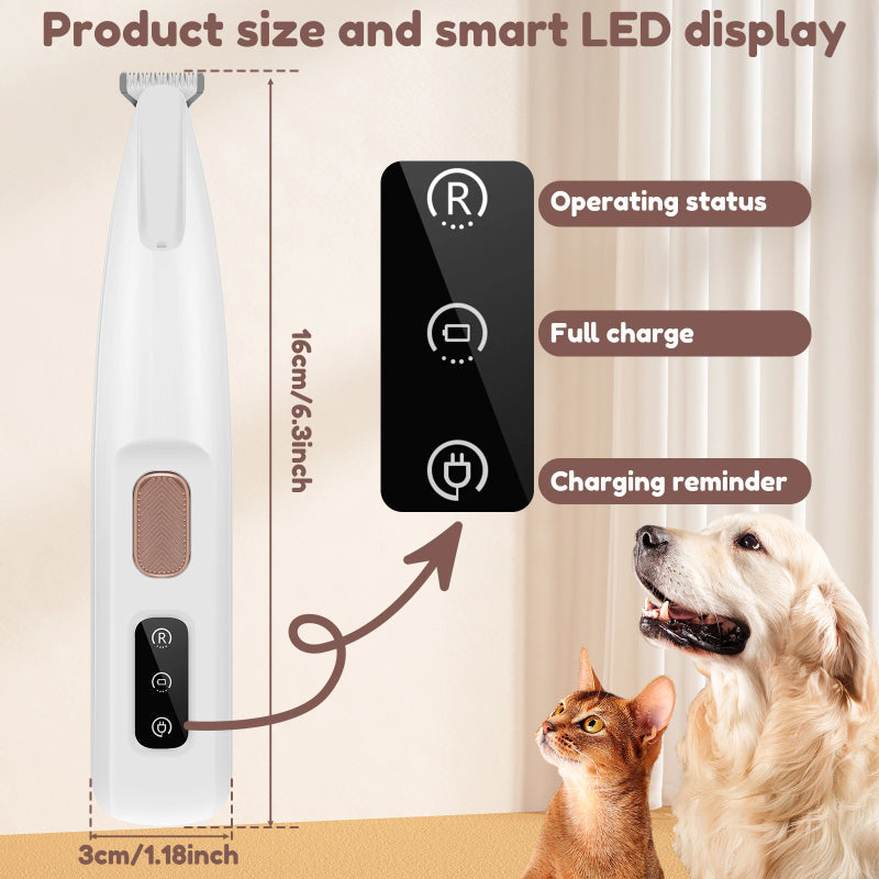 Pet Paw Trimmer with LED Light & Display – Cordless Waterproof Dog Hair Clipper