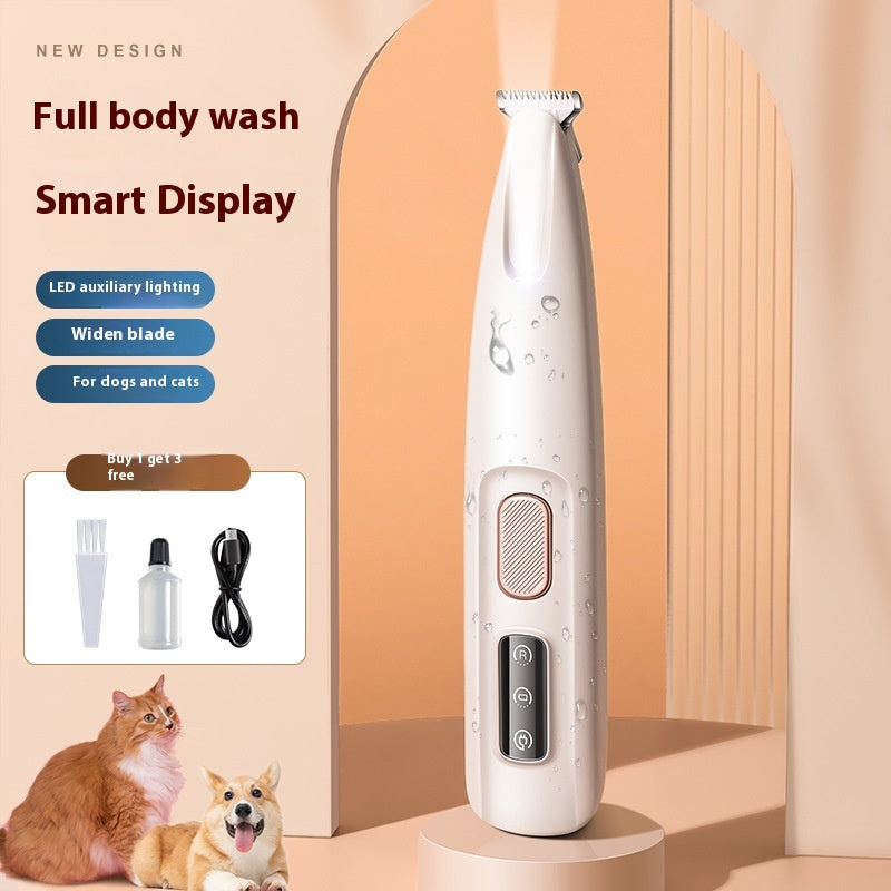 Pet Paw Trimmer with LED Light & Display – Cordless Waterproof Dog Hair Clipper