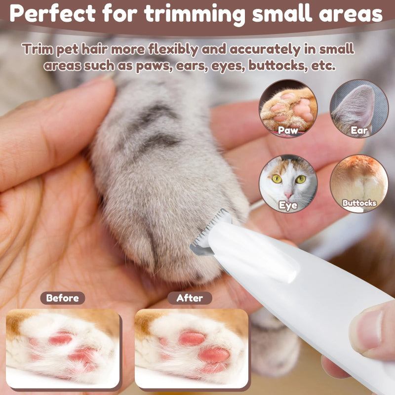 Pet Paw Trimmer with LED Light & Display – Cordless Waterproof Dog Hair Clipper
